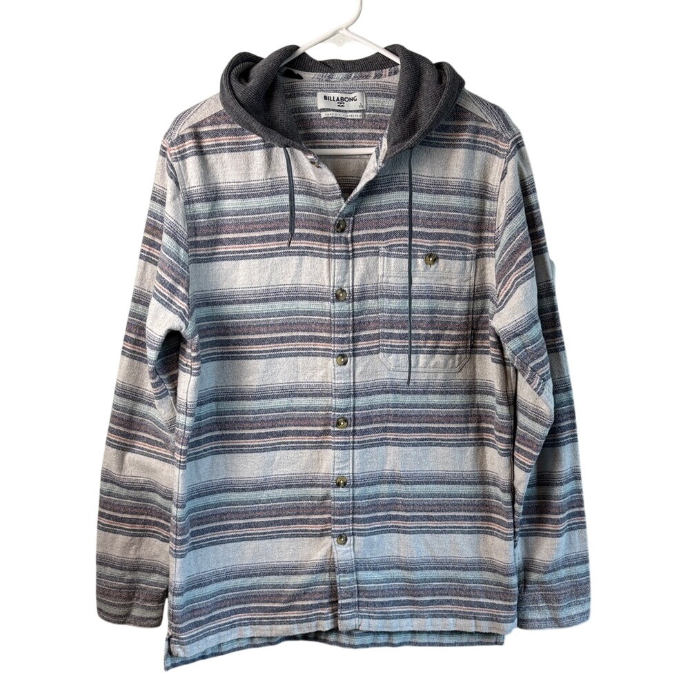 Billabong Striped‎ Hooded Flannel Shirt Jacket Men's Large
